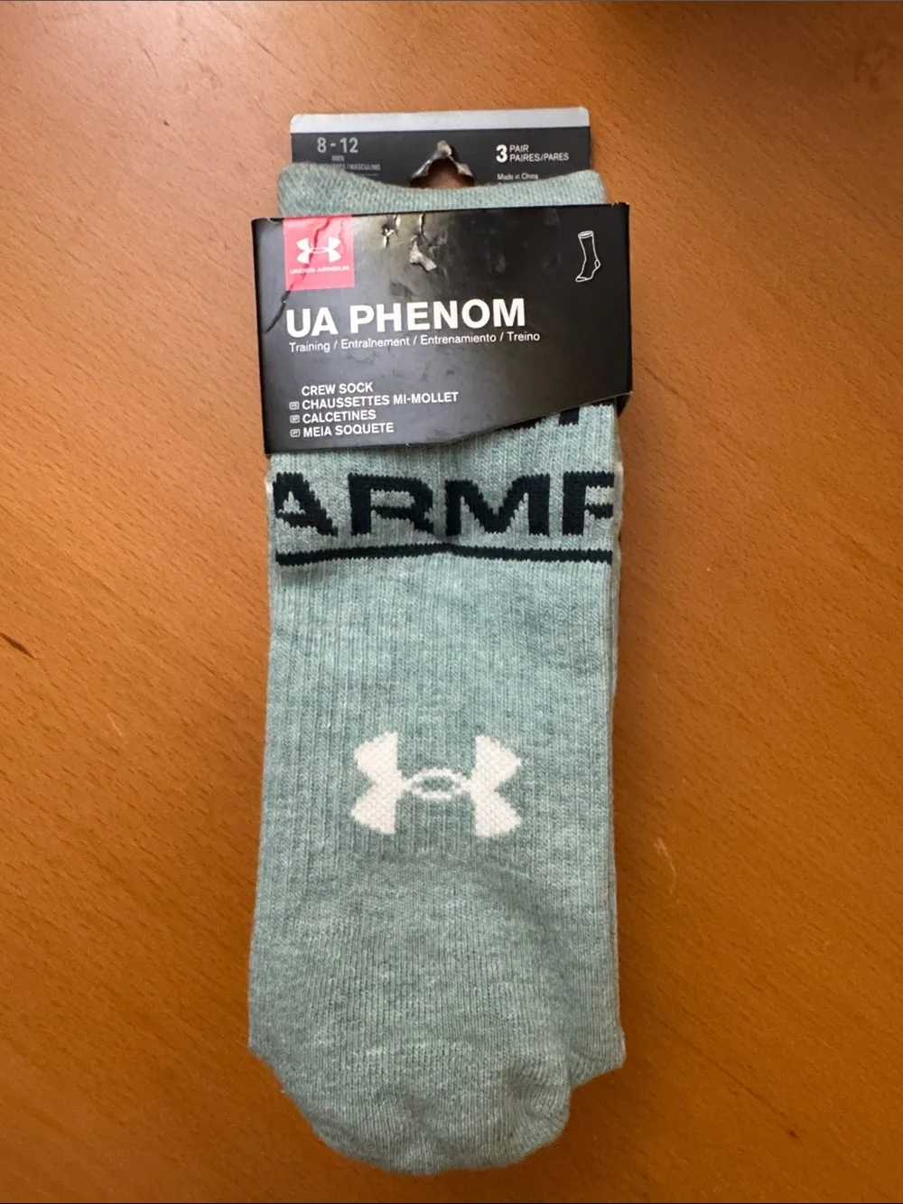 Under Armour UA Phenom Crew Socks in Light Green Grey Black 3 Pairs